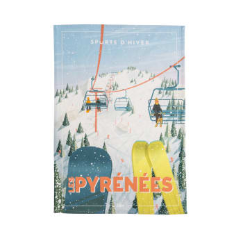 Pyrénées - Torchon imprimé en coton multicolore 50x75
