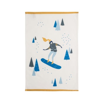 Snowboardeuse - Torchon imprimé en coton bleu moyen 50x75