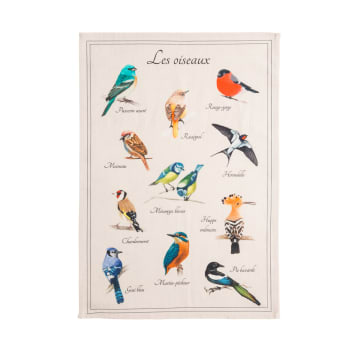 Oiseaux - Torchon imprimé en métis multicolore 50x75