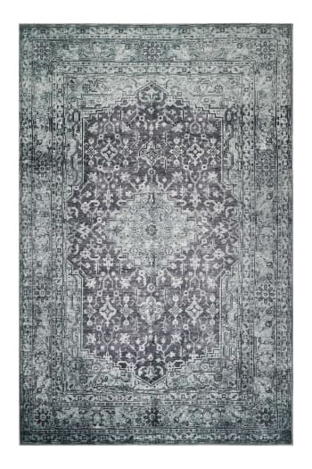 2nd avenue - Flacher Vintage Teppich, klassisches Muster, abgenutzt, grau 200x300
