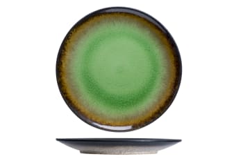 FERVIDO - 4er-Set flache Teller aus Steingut, grün, D26,5 cm