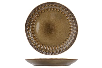 ARAKI - 6er-Set flache Teller aus Steingut, braun, D27 cm