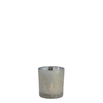 Noël - Photophore décoratif à pied en verre dépoli gris et or pâle H7