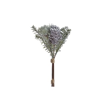 Noël - Petit assemblage en pin avec baies artificielles argentées h19