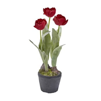 Arreglo tulipán esmerilado en maceta artificial rojo h46