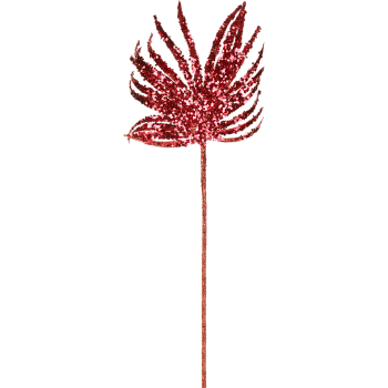 Noël - Branche de feuilles de palmier pailletées artificielles rouges H60