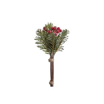 Noël - Petit assemblage en pin avec baies artificielles rouges h19