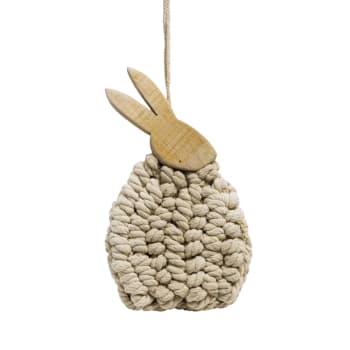 Pâques - Suspension lapin de pâques en bois flotté beige et marron clair H16