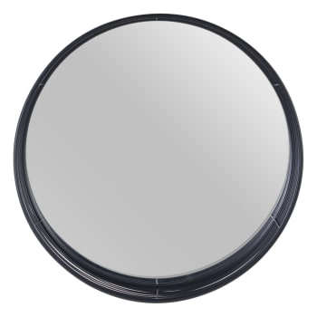 Espejo redondo con varillas negro de metal y cristal de Ø 60x15 cm