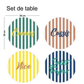 MIX FRENCH RIVIERA - Lot de 4 sets de table L 38xl 38cm Multicolore Rayures