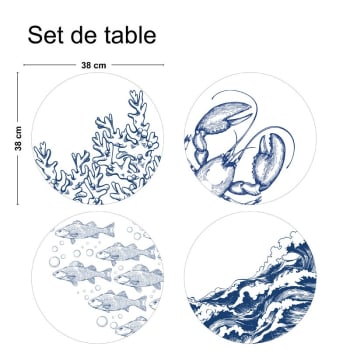 MIX BORD DE MER - Lot de 4 sets de table L 38xl 38cm Bleu Océan