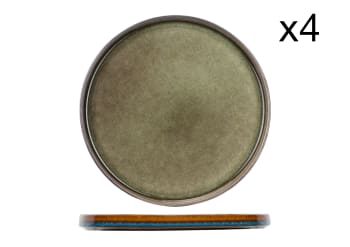 QUITANA - 4er-Set flache Teller aus Porzellan, grün, D27,5 cm