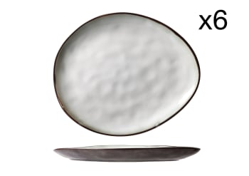 PLATO - Lot de 6 Assiettes à dessert en Porcelaine, ovale, blanc, 19,5 X 16 cm