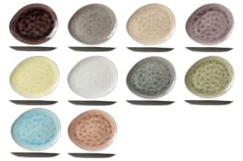 STREETFOOD - Lot de 10 Assiettes plates ovales en Grès, multicolores,19,5X16 cm