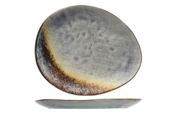 THIRZA - 6er-Set Dessertteller aus Steingut, oval, grau, D19,5 X 16,5 cm