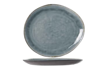 LAGUNA - 2er-Set  ovale Teller aus Steingut, blau, 32,5X28,5 cm