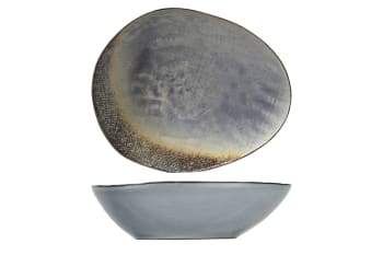 THIRZA - 6er-Set tiefe ovale Teller aus Steingut, grau, 20,5 X 16,5 cm