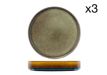 QUITANA - 3er-Set tiefe Teller aus Porzellan, grün, D23 cm