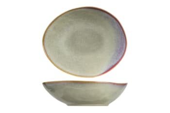 TRENTINO - 4er-Set tiefe ovale Teller aus Steingut, grün, 19,5 cm