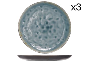 LAGUNA - Lot de 3 Assiettes plates en Grès, bleu, D27 cm