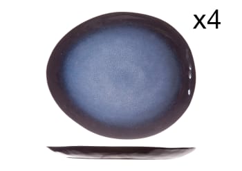 SAPPHIRE - Lot de 4 Assiettes plates en Grès, ovale, bleu, 27,5 X 23 cm