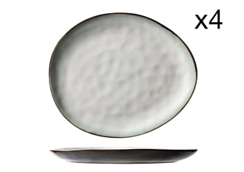 PLATO - Lot de 4 Assiettes plates en Porcelaine, ovale, blanc, 27 X 23 cm