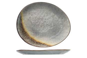 THIRZA - 4er-Set flache Teller aus Steingut, oval, 27 X 23 cm