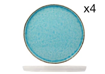 LAGUNA - Lot de 4 Assiettes plates en Grès, turquoise, D27 cm