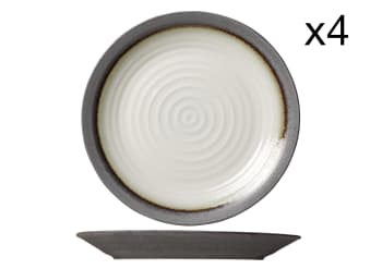 STONE - Lot de 4 Assiettes plates en Porcelaine, grises, D25,5 cm