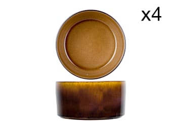 QUITANA - Set de 4 Bols en Porcelaine, couleur ambre, D14 X H8 cm