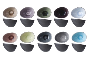 STREETFOOD - Lot de 10 Bols ovales en Grès, multicolore, 10,5X8XH6 cm