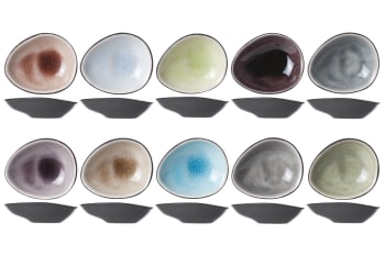 STREETFOOD - Lot de 10 Coupelles ovales en Grès, multicolores, 6,9X5,9 cm