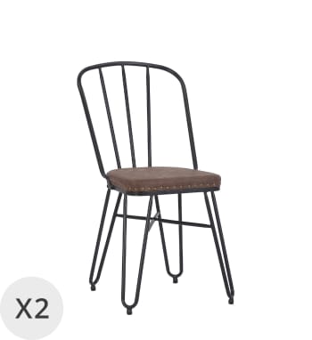 Detroit - Set de 2 chaises en simili cuir marron et métal noir