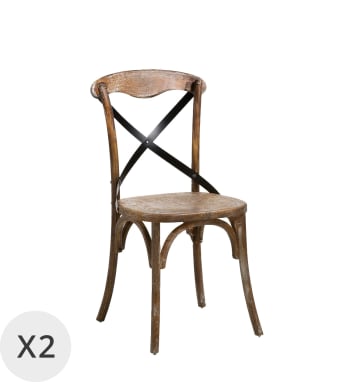 Chicago cruz - Set de 2 sillas de madera marrón y hierro negro
