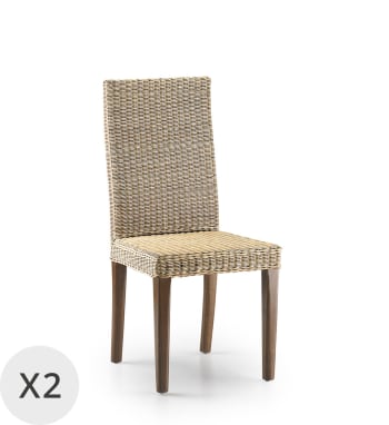 Rattan - Set di 2 sedie in rattan e legno marrone