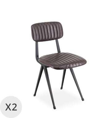 Michigan - Set de 2 chaises en fer noir et simili cuir brun foncé