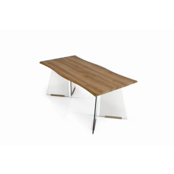 TOTTENHAM - Tavolo in legno impiallacciato 180x90 cm e base in vetro