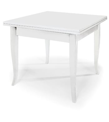 SANTA CROCE - Tavolo in legno bianco allungabile a libro 90x90 - 180x90 cm