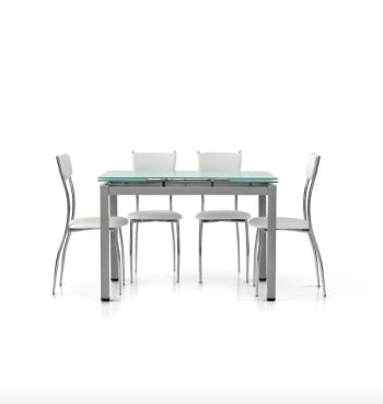 RAPALLO - Tavolo in metallo grigio e piano in vetro bianco allungabile 110x70cm