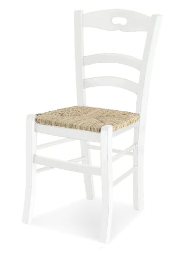 AURELIA - Set di 2 sedie in legno bianche con seduta in paglia