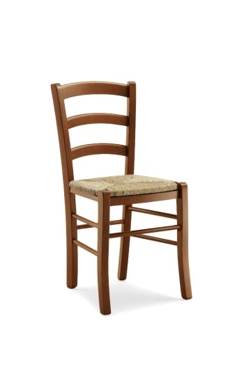 APPIA - Set di 2 sedie in legno noce con seduta in paglia