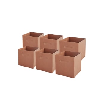 Lot De 6 Bacs De Rangement Pliables En Tissu Intissé - 27x27x27 Cm - Noir Et Taupe - Pour Étagères, Dressing, Salon