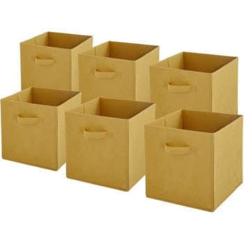 Lot de 6 paniers  pliables en tissu jaune 27x27x27cm