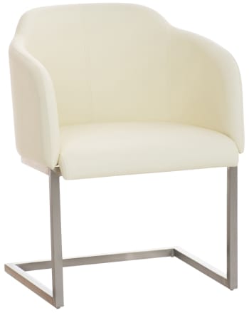 Magnus - Chaise cantileve avec pieds en Métal et assise en similicuir Crème