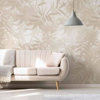 Papel pintado panoramico sombras de planta bambú gris 300x250cm