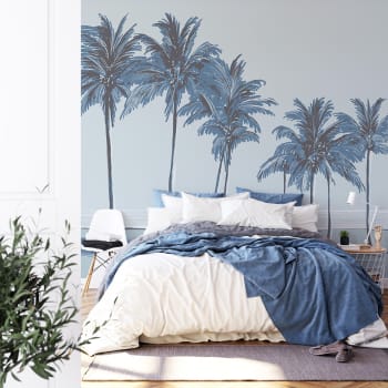 Papier peint panoramique palmiers 150 x 250 cm bleu