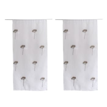 Paire de vitrages brodés de fleurs polyester gris galet 60x90 cm