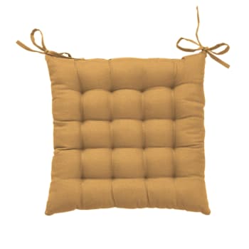 Galette de chaise unie et piquée polyester jaune ocre 38x38 cm