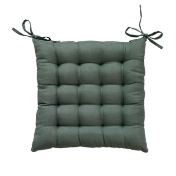 Galette de chaise unie et piquée polyester sauge 38x38 cm