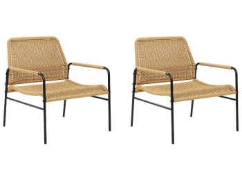 Prasimo - Conjunto de 2 sillas de ratán beige negro natural